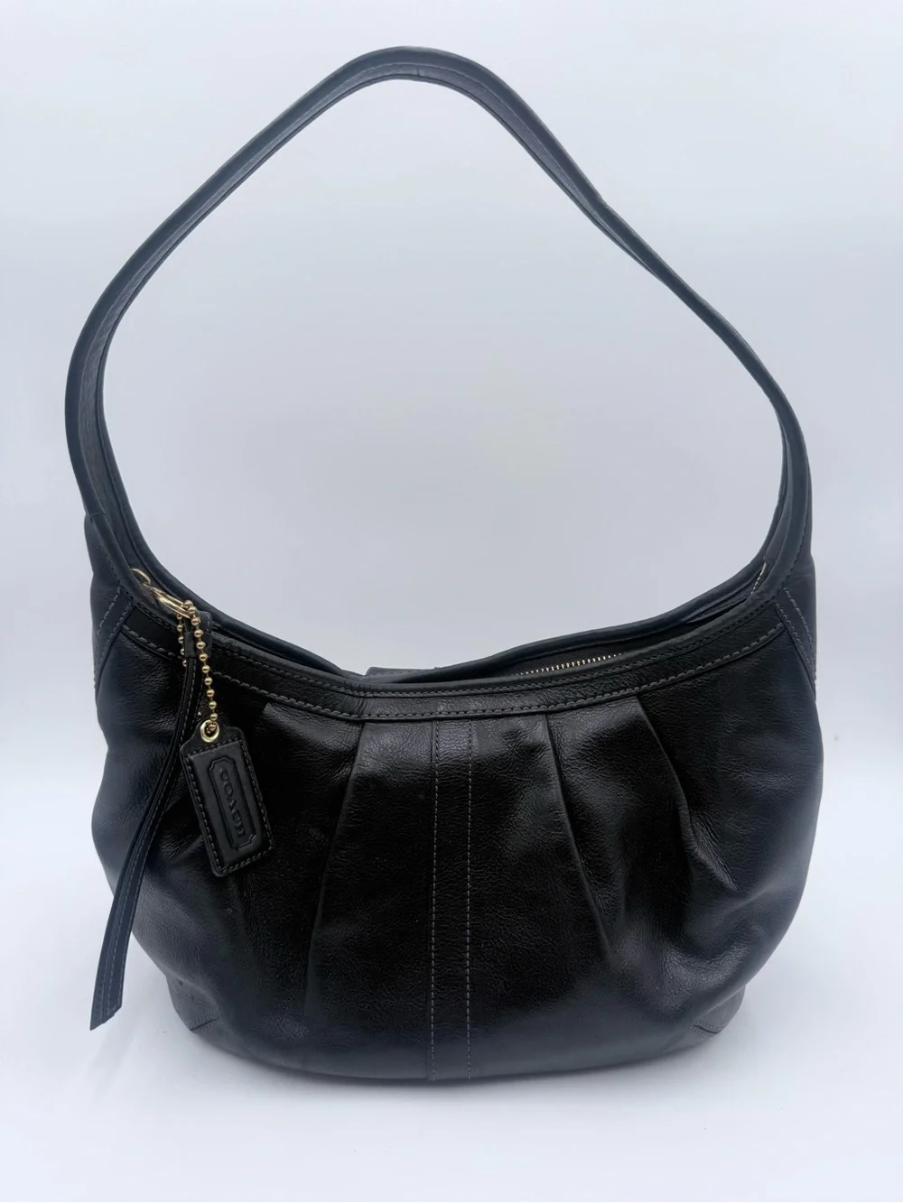 Vintage COACH Ergo 12235 Leather Hobo Shoulder Bag Black Gold Hardware Turquoise